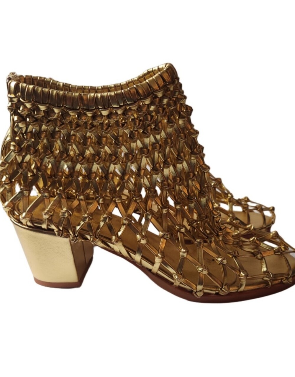 FSJ Gold Woven Caged SummerBlock Heel Bootie Size 10 Nwob - Picture 7 of 14